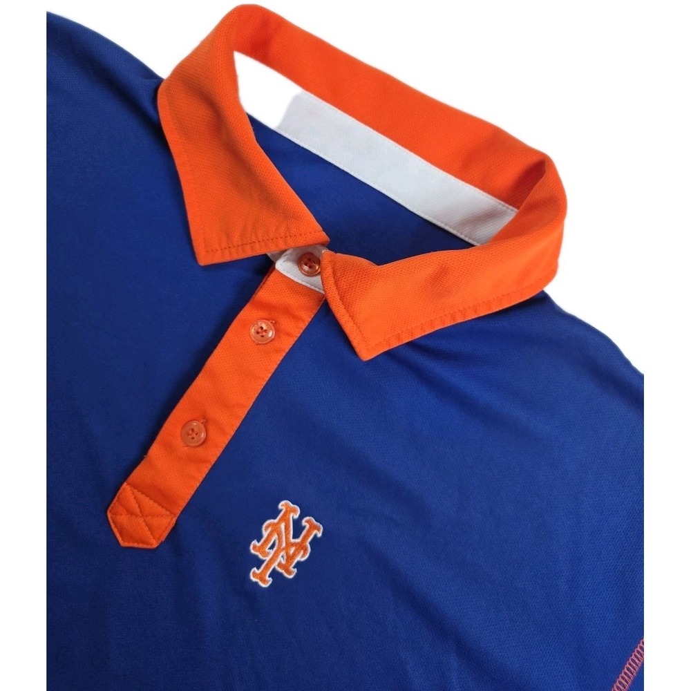 New York Mets MLB Polo Shirt Men M BLUE Orange Polo Short Sleeve STITCHES